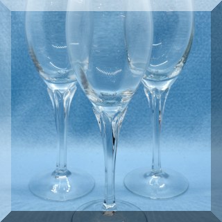 G11. 8 Gorham Andante crystal wine glasses with gold rim. Some fading to gold. -$40 for the set.